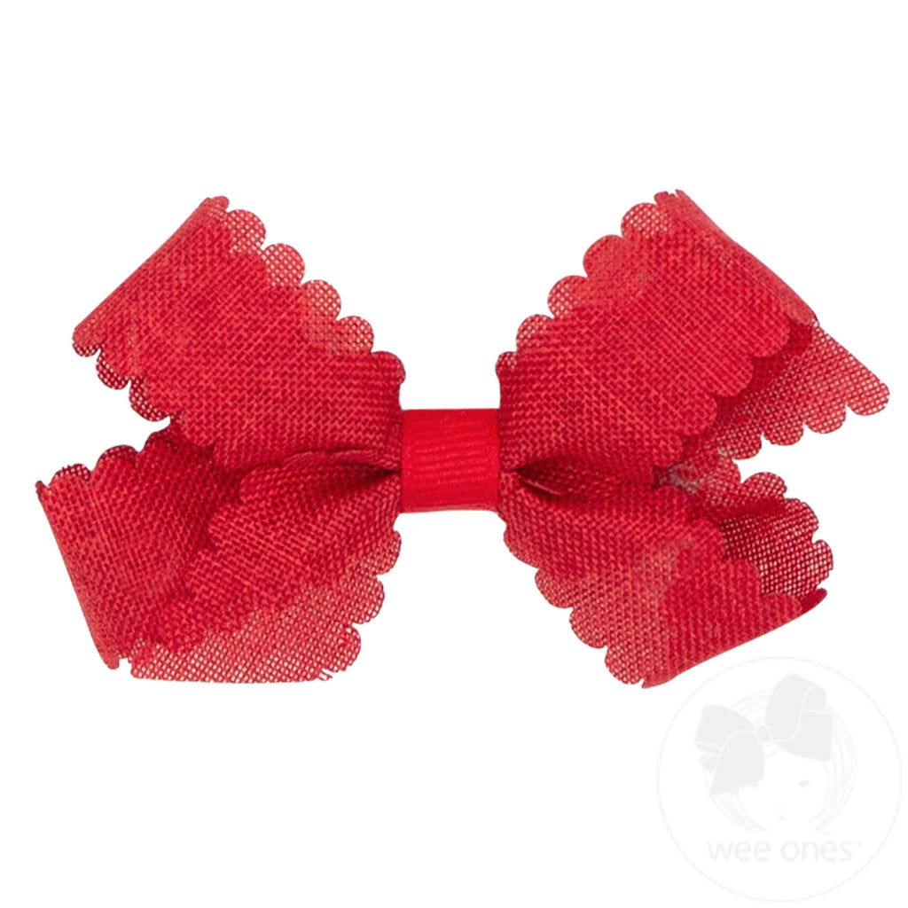 Mini Linen Scalloped Edge Hair Bow