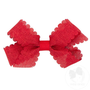 Mini Linen Scalloped Edge Hair Bow