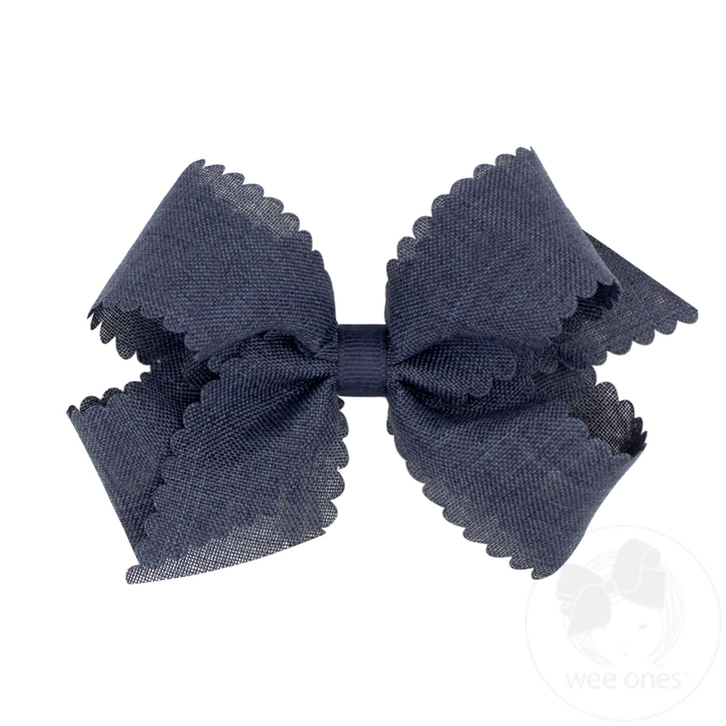 Medium Linen Scalloped Edge Hair Bow