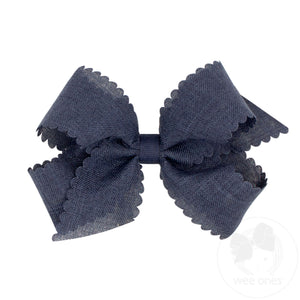 Medium Linen Scalloped Edge Hair Bow