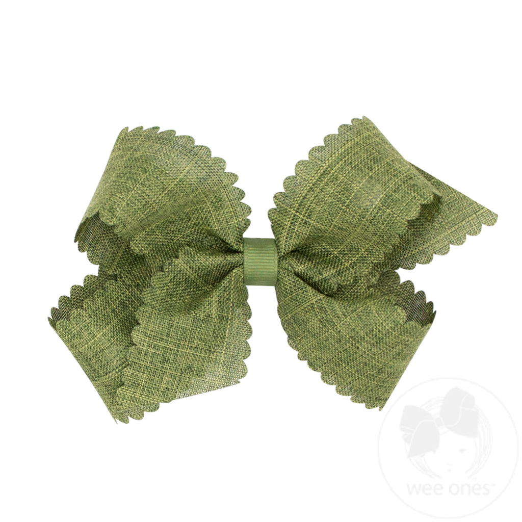 Medium Linen Scalloped Edge Hair Bow