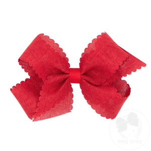 Medium Linen Scalloped Edge Hair Bow