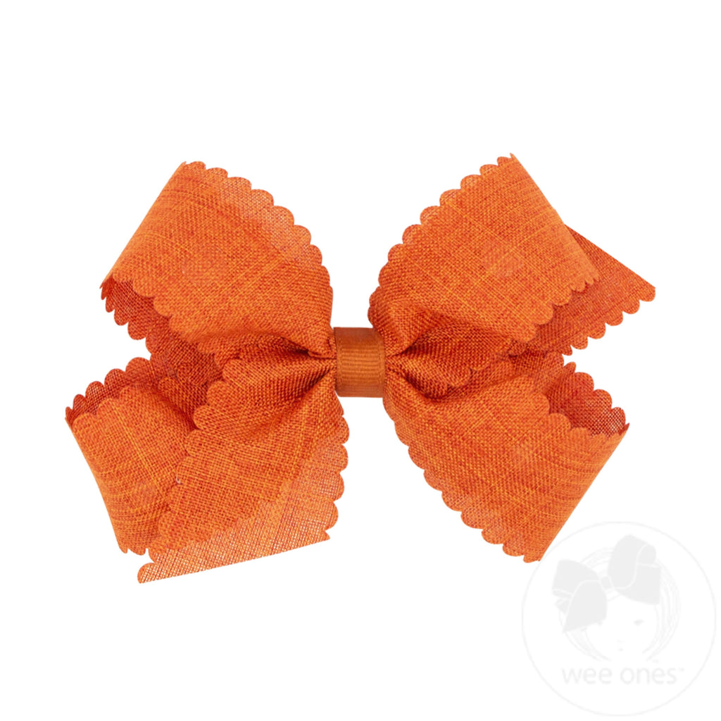 Medium Linen Scalloped Edge Hair Bow