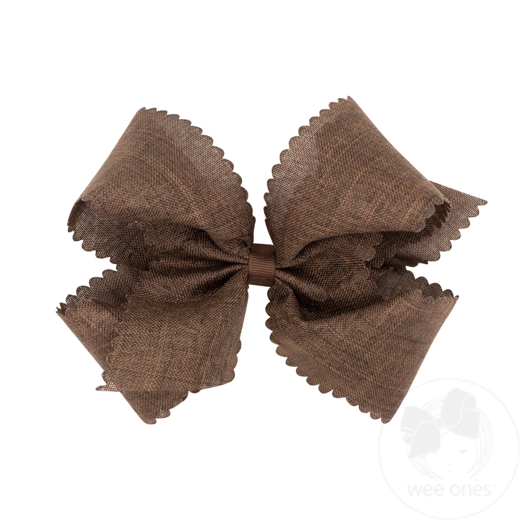 Medium Linen Scalloped Edge Hair Bow