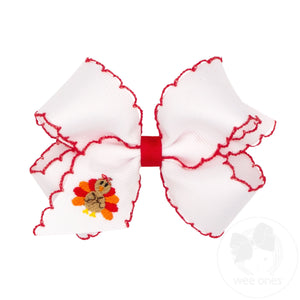 Medium Harvest Turkey Embroidery Moonstitch Hair Bow