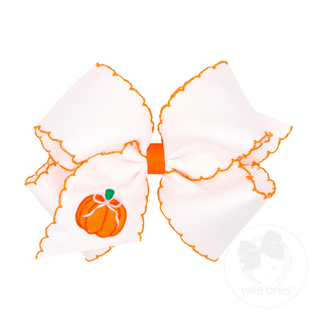 King Harvest Pumpkin Embroidery Moonstitch Hair Bow