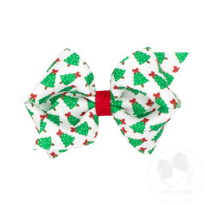 Extra Small Christmas Tree Print Hair Bow