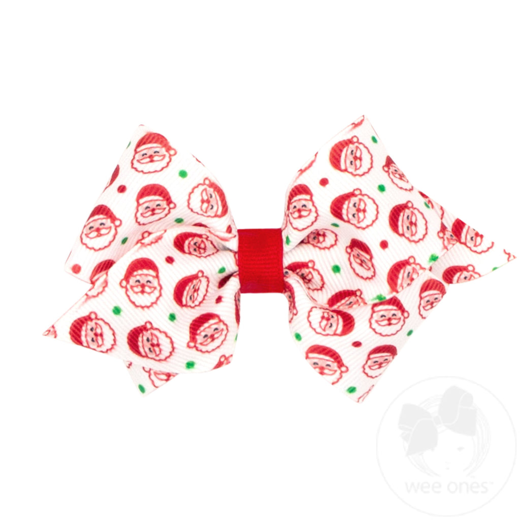 Extra Small Santa Print Christmas Hair Bow