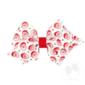 Extra Small Santa Print Christmas Hair Bow