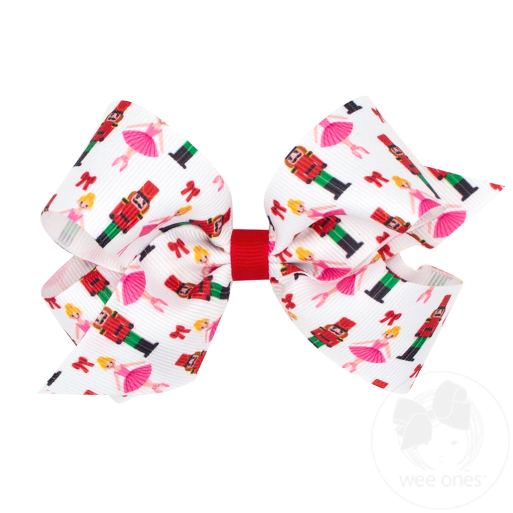 Medium Nutcracker Print Christmas Hair Bow