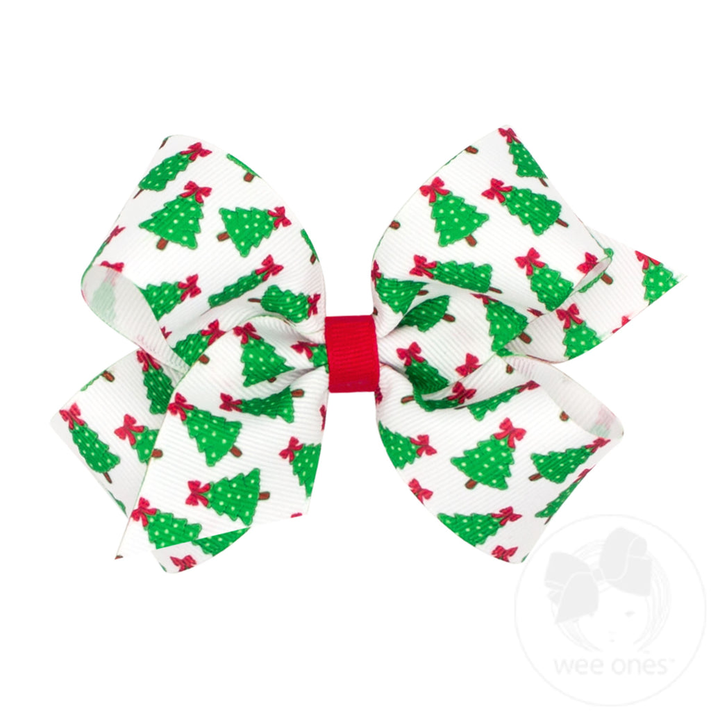 Medium Christmas Tree Print Hair Bow