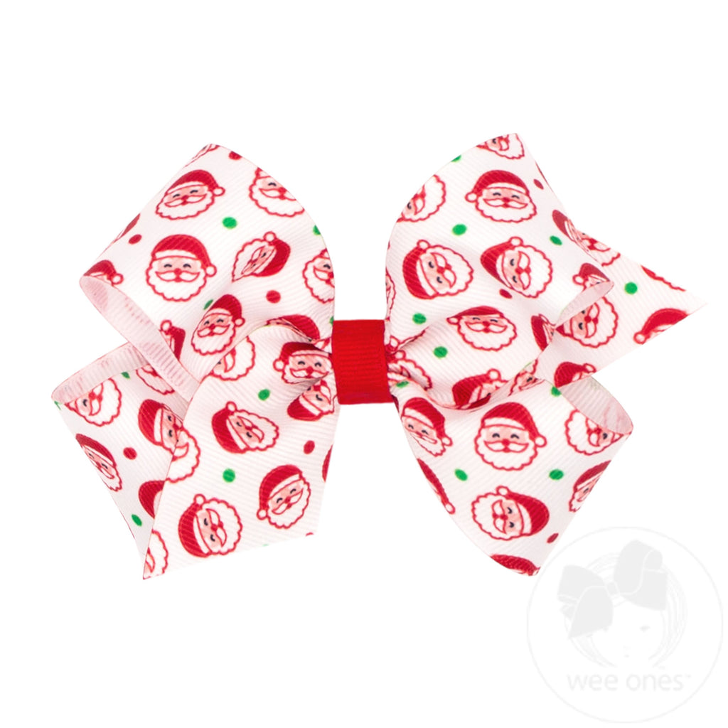 Medium Santa Print Christmas Hair Bow
