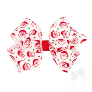Medium Santa Print Christmas Hair Bow
