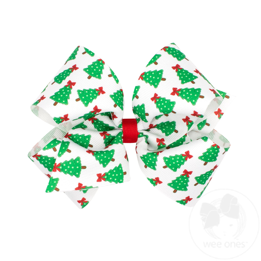 King Christmas Tree Print Hair Bow