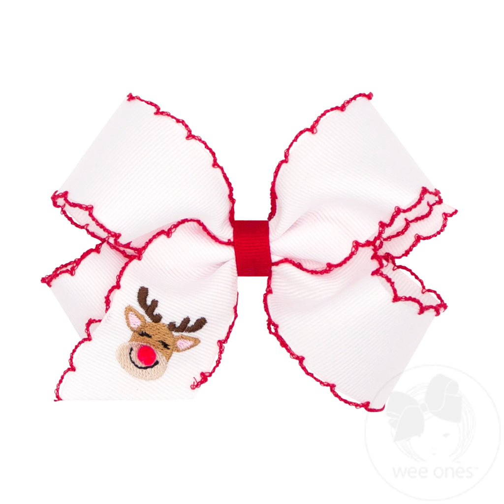 Medium Moonstitch Reindeer Embroidered Hair Bow