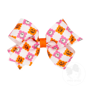 Medium Halloween Checkered Print Hair Bow