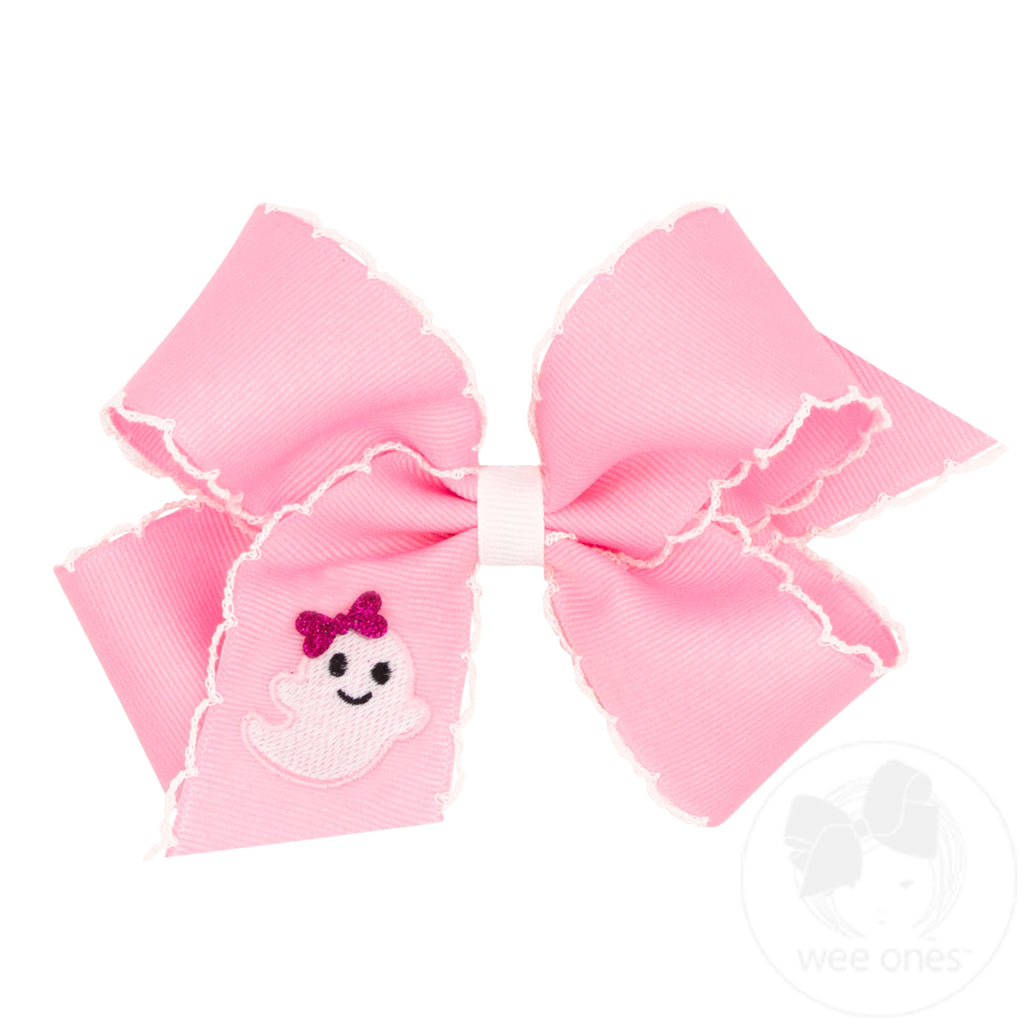 Medium Halloween Ghost Embroidery Moonstitch Hair Bow