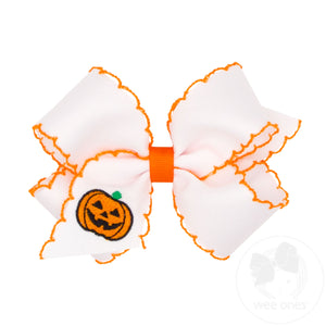 Medium Halloween Jack o' Lantern Embroidery Moonstitch Hair Bow