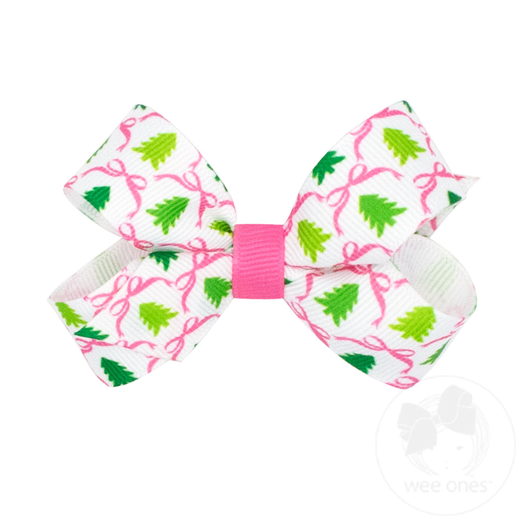 Mini Pink Christmas Tree Print Bow