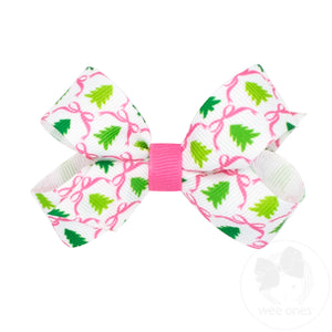 Mini Pink Christmas Tree Print Bow