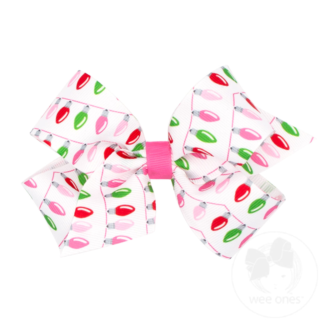 Medium Pink Christmas Lights Print Bow