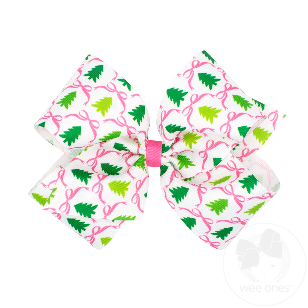 King Pink Christmas Tree Print Bow