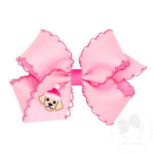 Medium Moonstitch Pink Christmas Embroidered Hair Bows