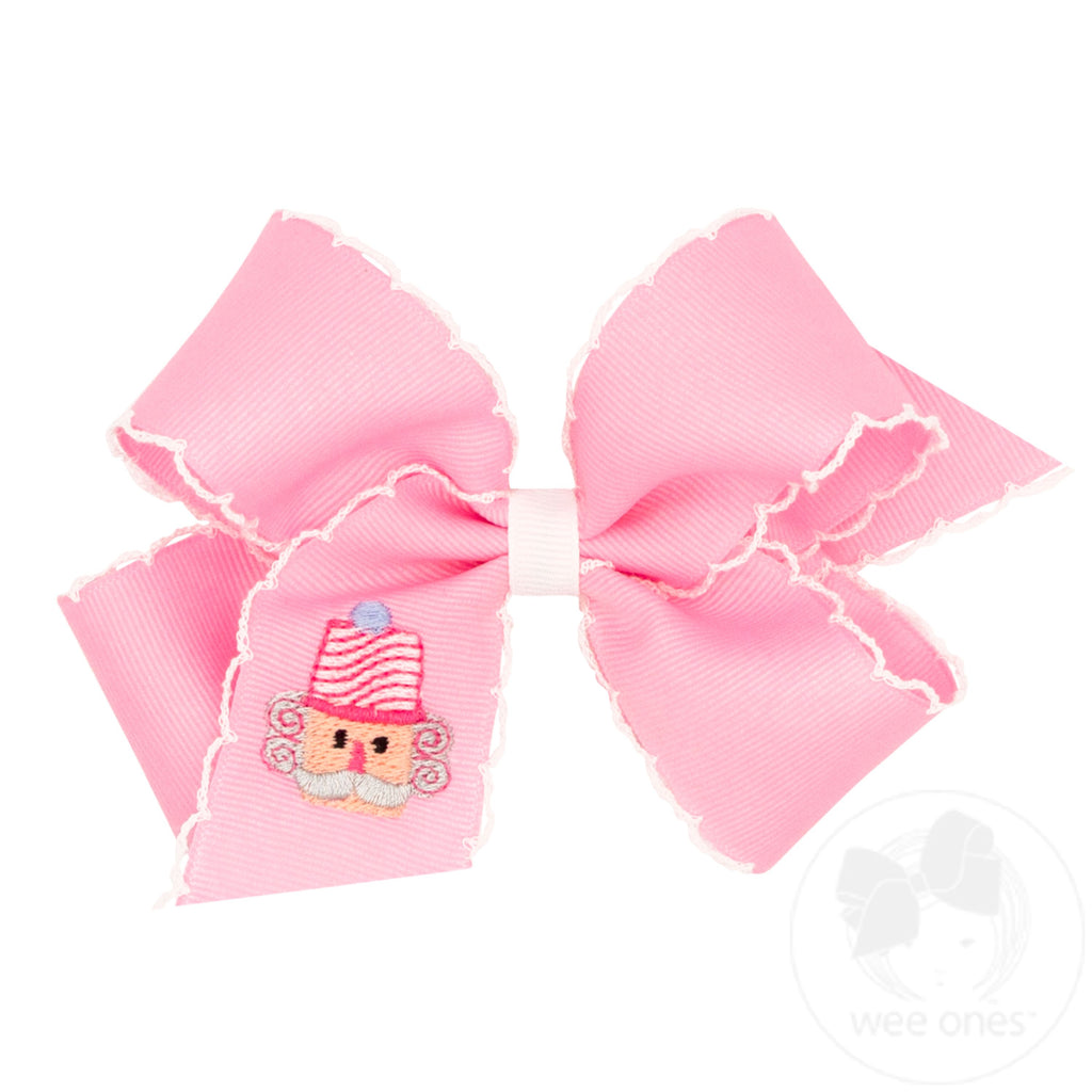 Medium Moonstitch Pink Nutcracker Embroidery Hair Bow