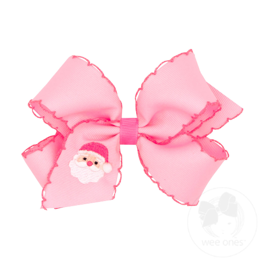 Medium Moonstitch Santa Embroidery Pink Hair Bow