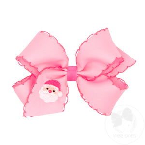 Medium Moonstitch Santa Embroidery Pink Hair Bow