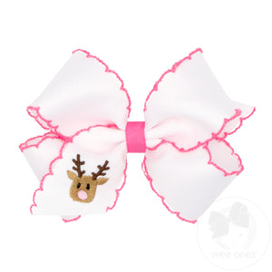 Medium Moonstitch Reindeer Embroidery Hair Bow