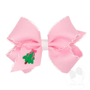 Medium Moonstitch Christmas Tree Embroidery Pink Hair Bow