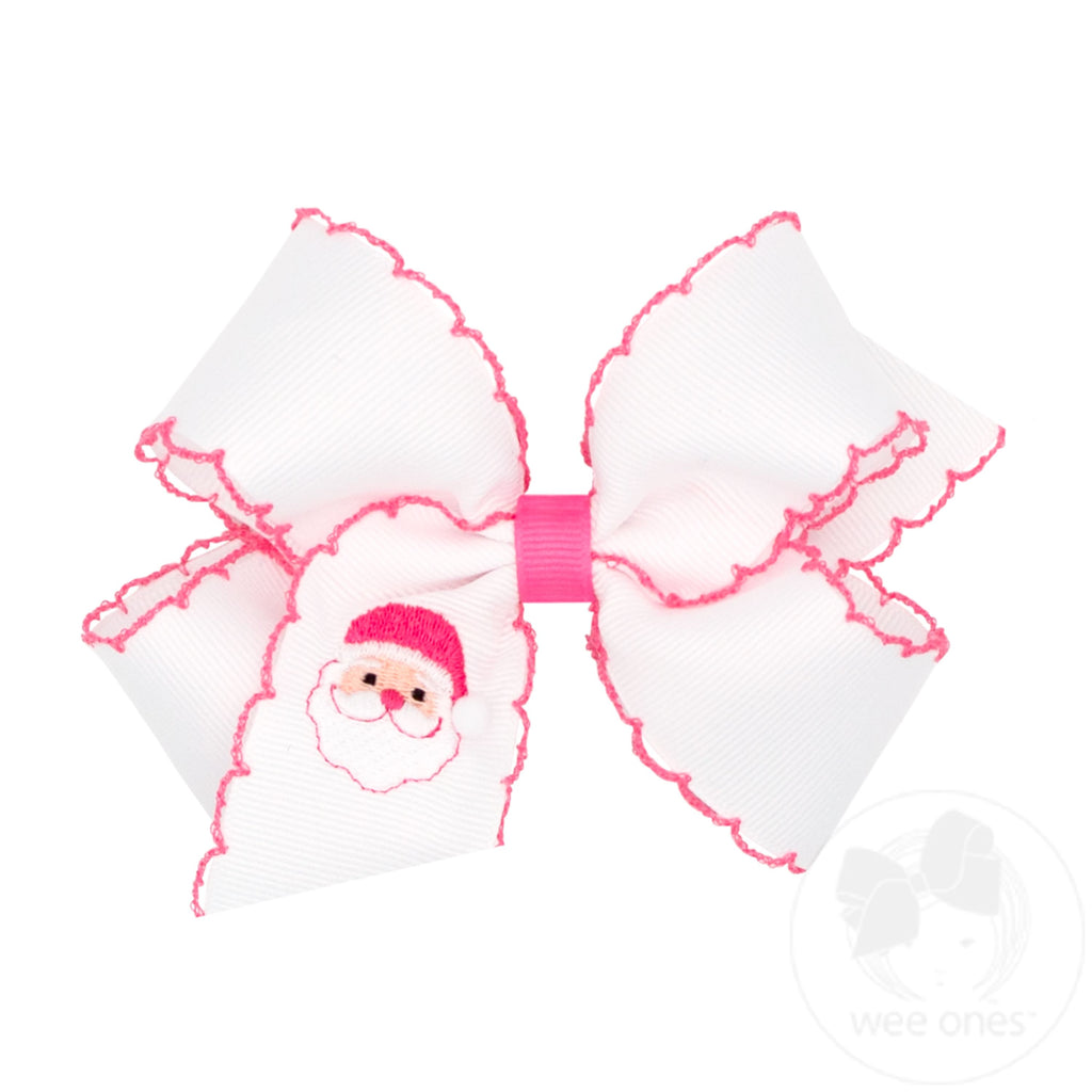 Medium Moonstitch Pink Santa Embroidery Hair Bow
