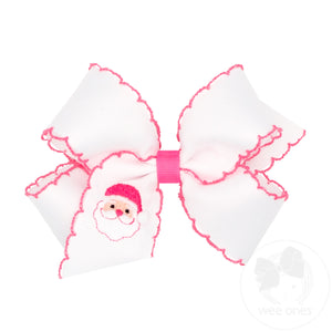 Medium Moonstitch Pink Santa Embroidery Hair Bow