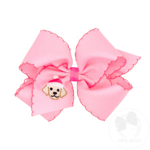 King Moonstitch Pink Christmas Embroidered Hair Bows