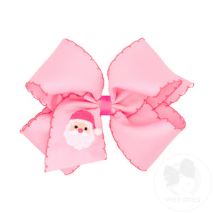 King Moonstitch Santa Embroidery Pink Hair Bow