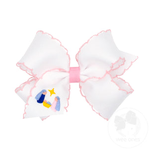 Medium Pink Nativity Embroidery Moonstitch Hair Bow