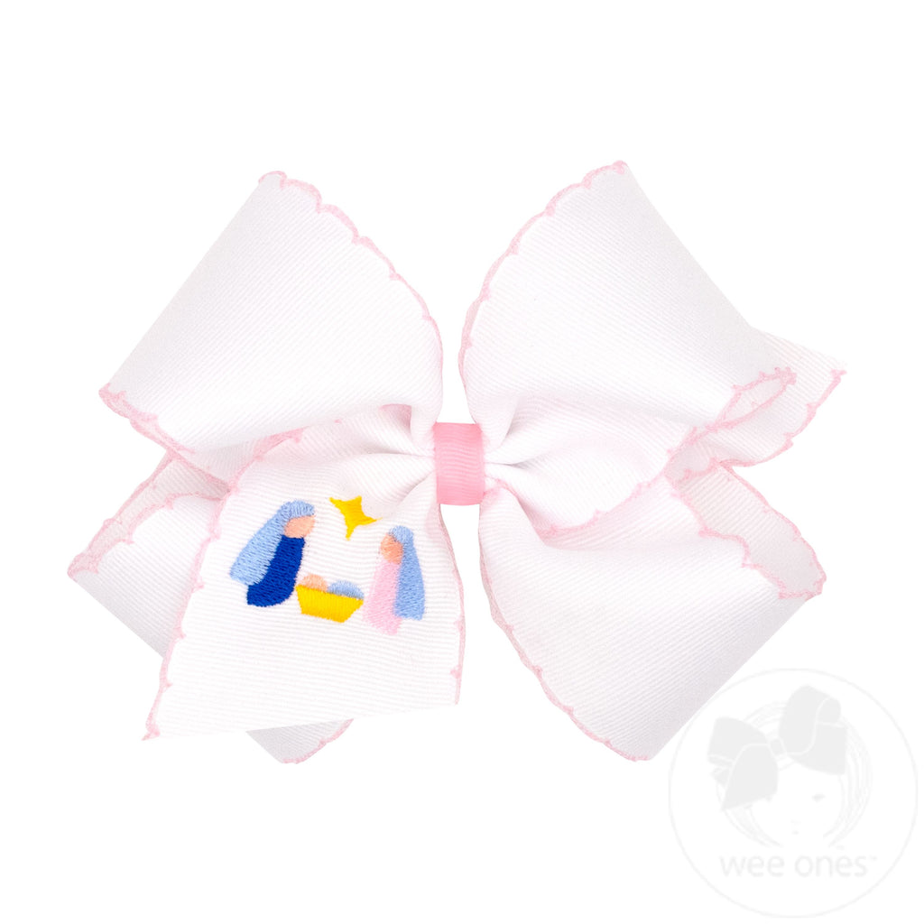 King Pink Nativity Embroidery Moonstitch Hair Bow