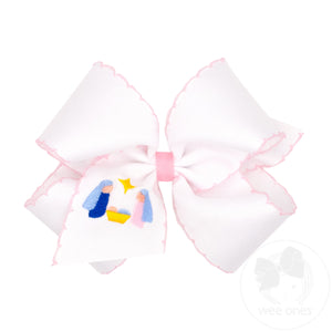 King Pink Nativity Embroidery Moonstitch Hair Bow