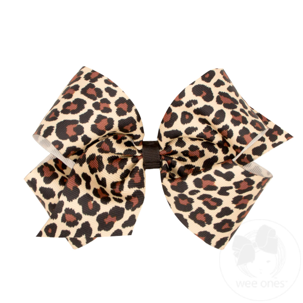 King Leopard Print Grosgrain Hair Bow