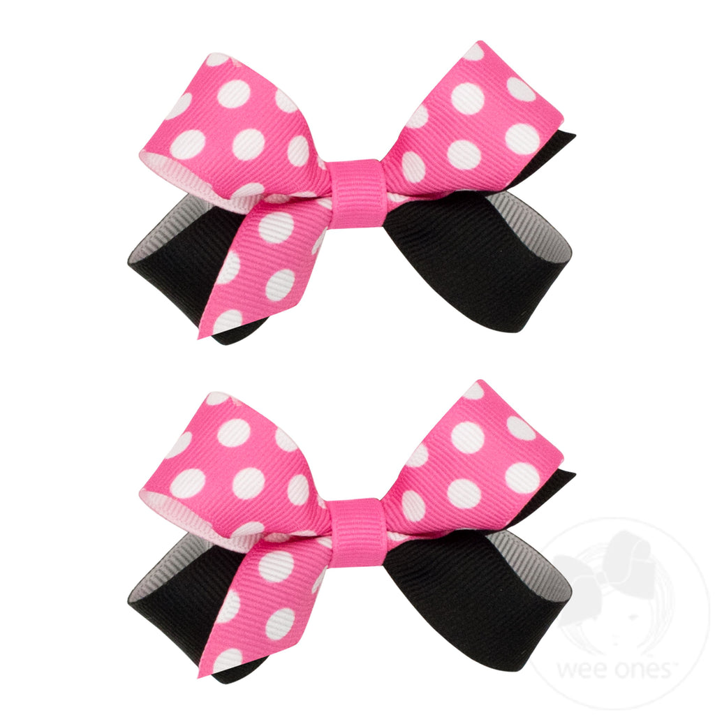 Set of Two Mini Dot Print Grosgrain Hair Bows
