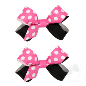 Set of Two Mini Dot Print Grosgrain Hair Bows