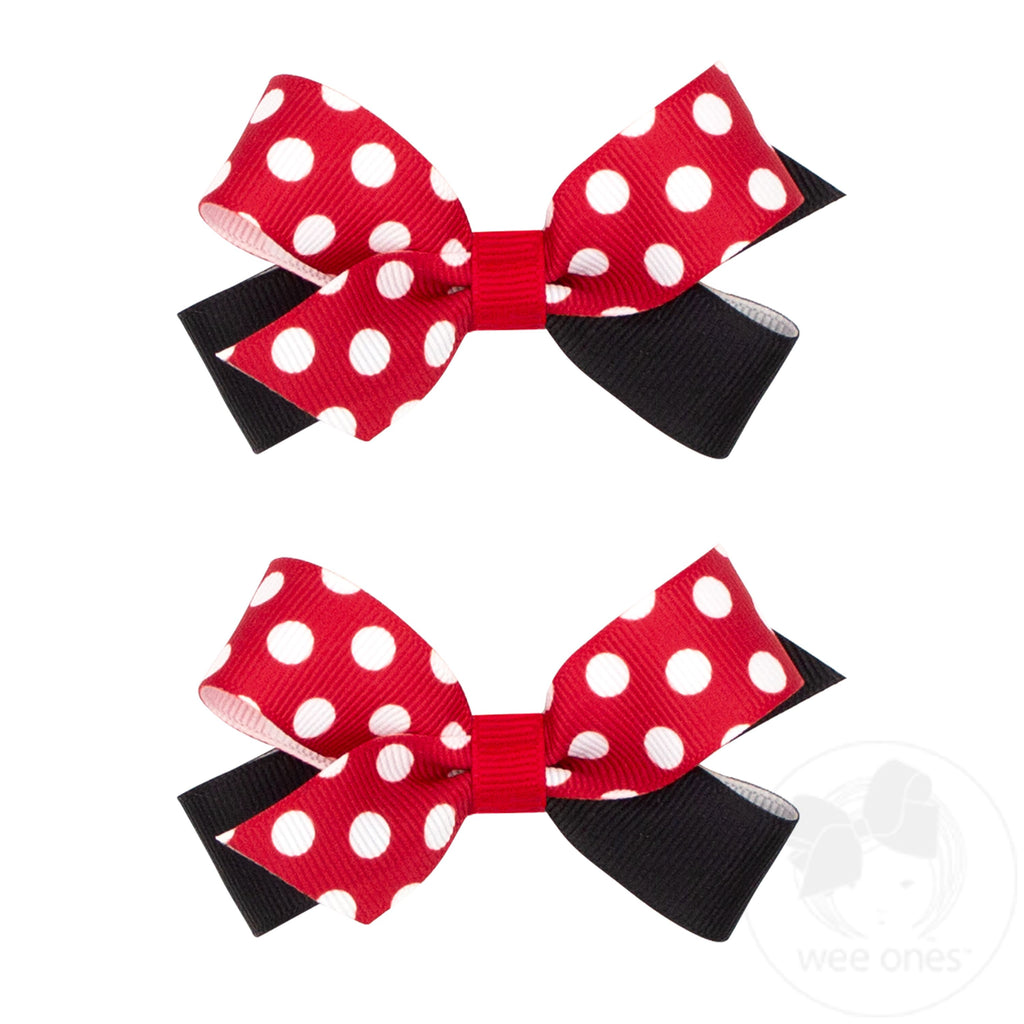 Set of Two Mini Dot Print Grosgrain Hair Bows