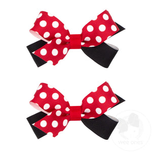 Set of Two Mini Dot Print Grosgrain Hair Bows