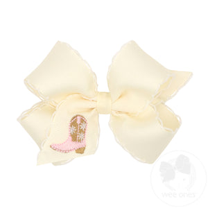 Medium Pink Cowboy Boots Embroidered Moonstitch Hair Bow