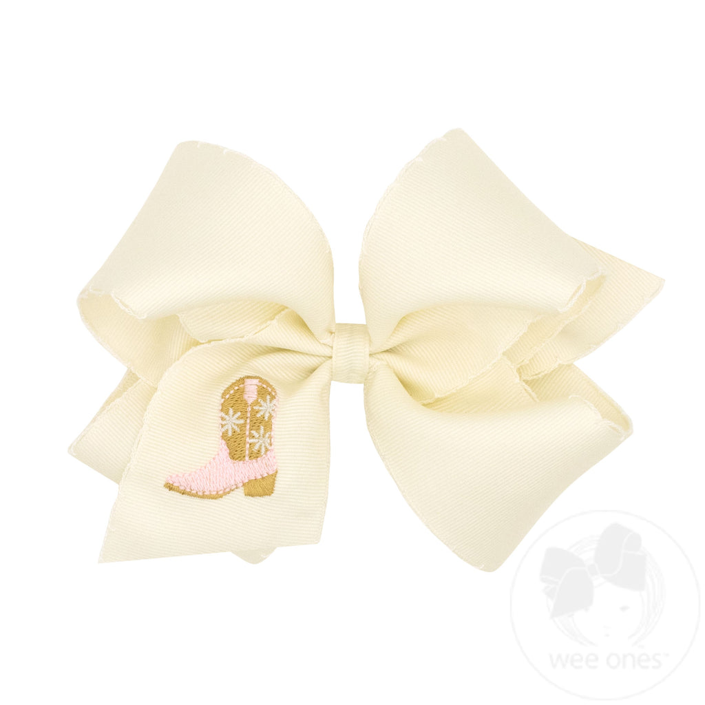 King Pink Cowboy Boots Embroidered Moonstitch Hair Bow