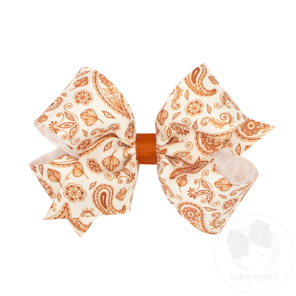 Medium Burnt Orange Paisley Print Hair Bow