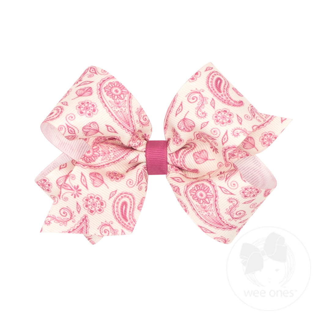 Medium Pink Paisley Print Hair Bow