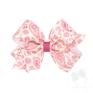 Medium Pink Paisley Print Hair Bow