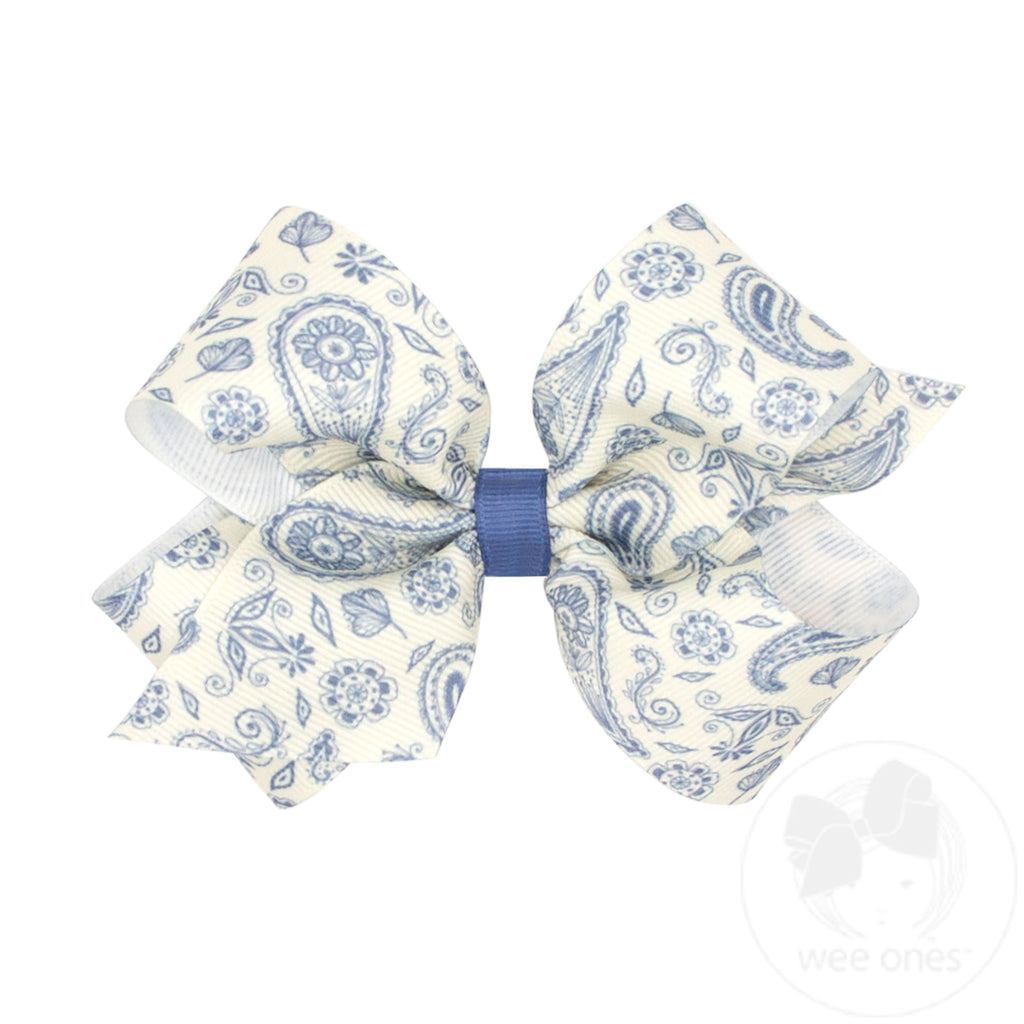 Medium Blue Paisley Print Hair Bow